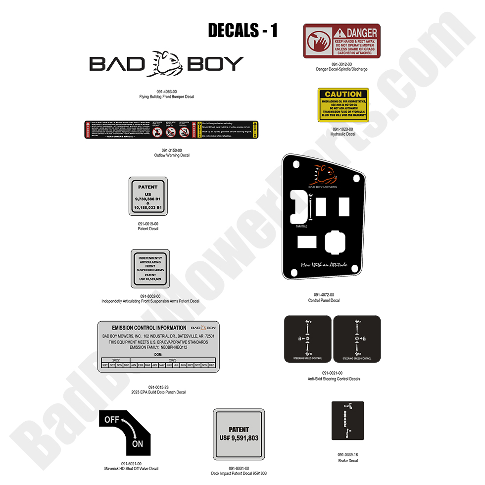 3121 - Bad Boy Mower Parts Lookup > 2023 > Maverick HD > Decals - 1